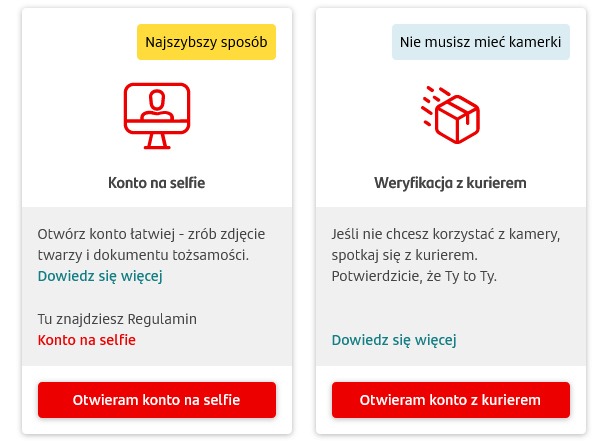 Konto bankowe online w Santander Banku - wybór metody weryfikacji